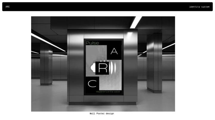 ARC Pulse poster shown on a display in a metallic interior