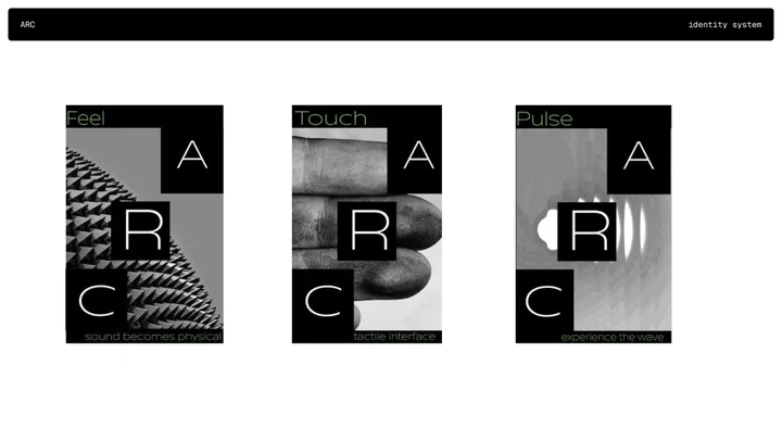 Three ARC posters combining tactile textures with modular typography